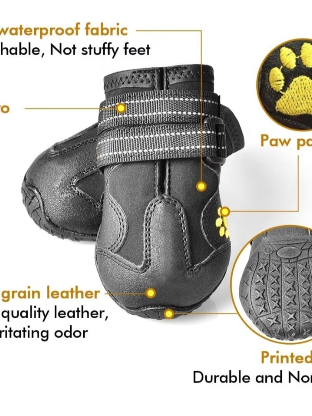 Size 3 Black Dog Boots with Paw Accent - Durable Waterproof Pet Shoe - Picture 2 of 8